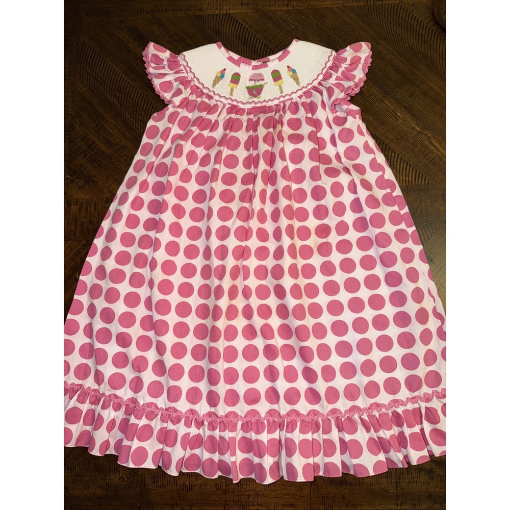 Banana Split Smocked Dress Girls Size 4T Long Ice cream Theme 100% Cotton